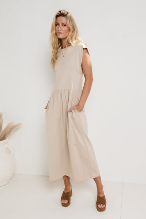 Louie Midi Dress in Beige - FINAL SALE