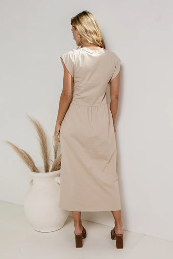 elastic waist on beige dress