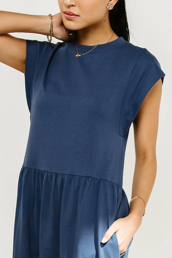 muscle sleeve on blue dress