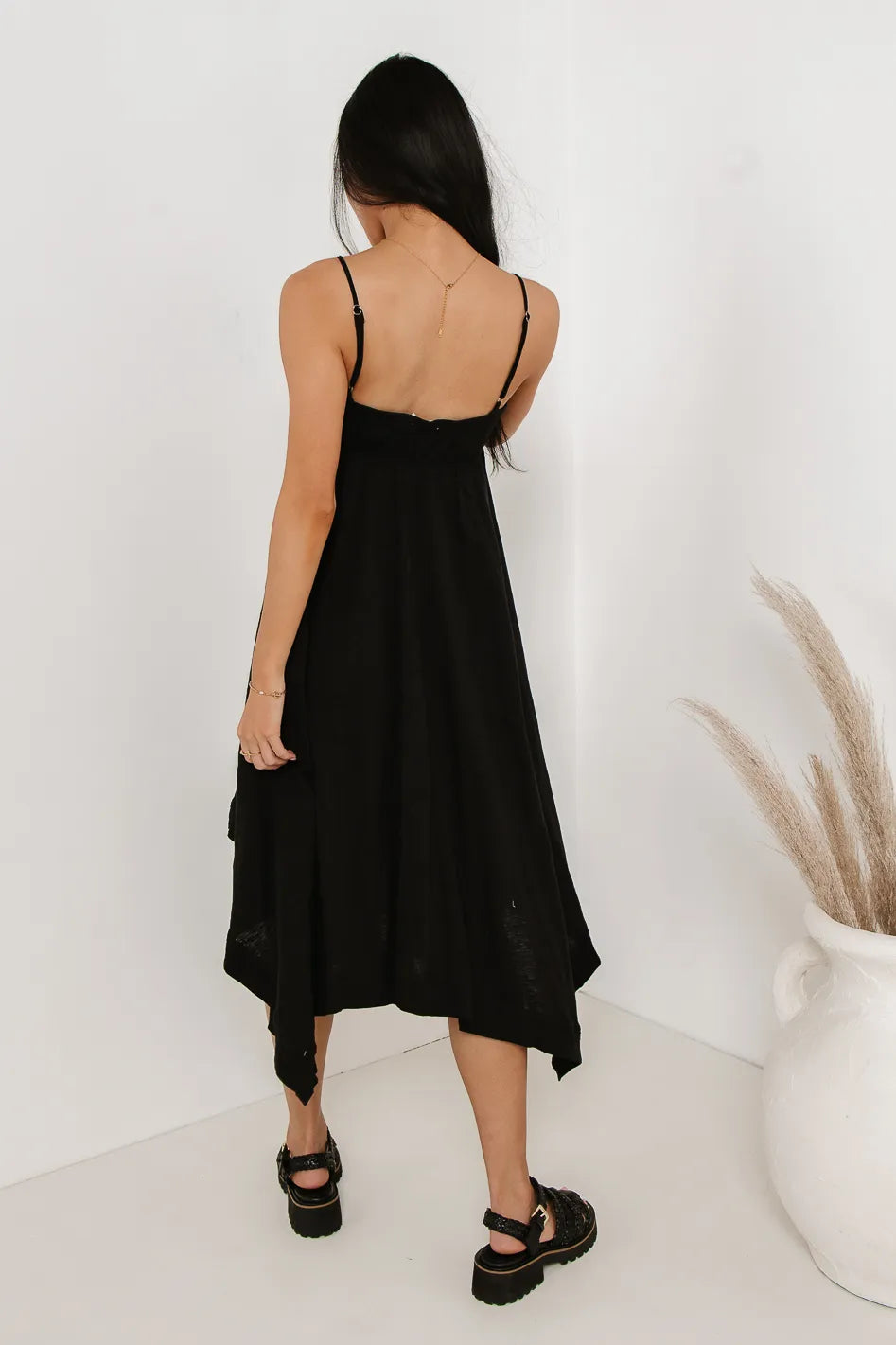 Elastic back dress in black 