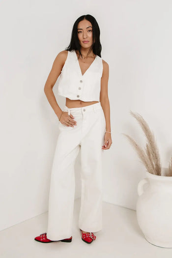 Denim wide legs pants in cream 