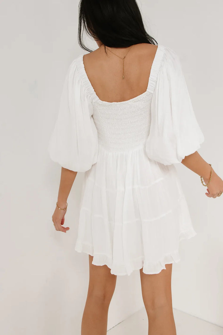 Elastic back mini dress in white 