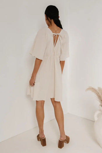 Adjustable back tie dress in cream 