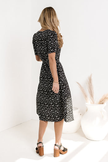 floral midi dress in black 