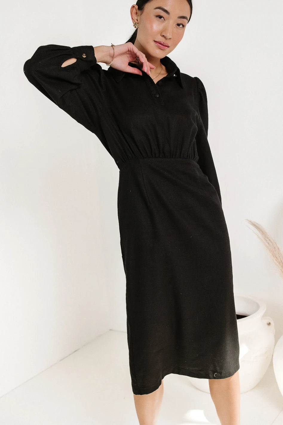 woven black midi dress