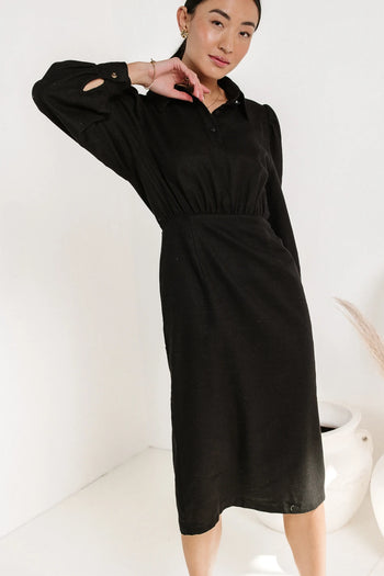woven black midi dress