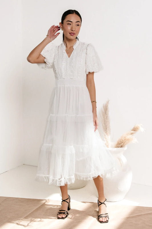 mesh white midi dress 