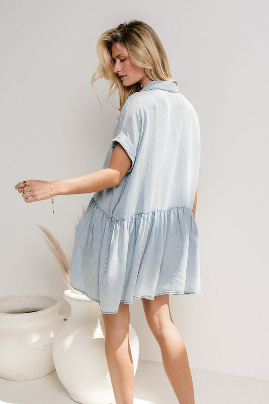 short sleeve denim mini dress