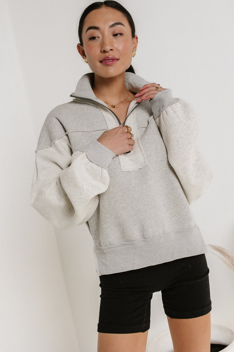 grey half zip color block sweatshirt