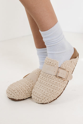 cream buckle slippers