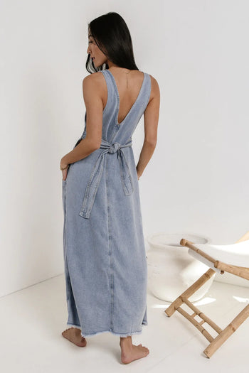 tie back on denim dress