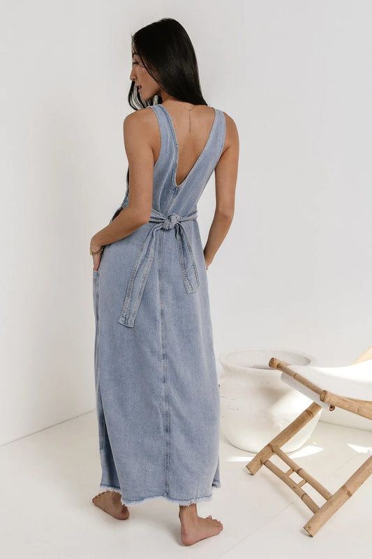 tie back on denim dress