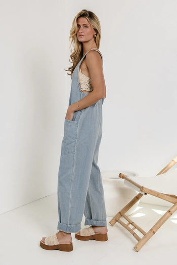 Two hand pockets striped jumpsuit 