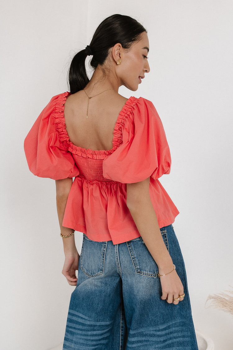 puff sleeve blouse in coral