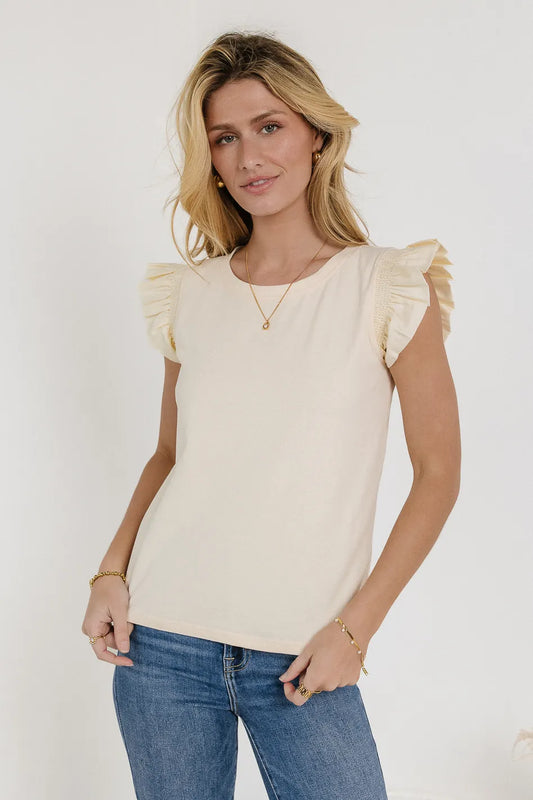Round neck top in ivory 