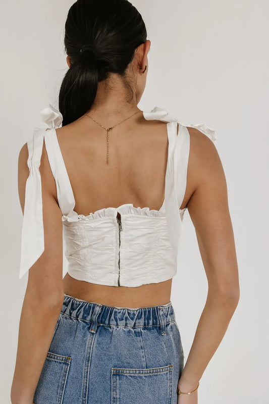 Back zipper top in white 