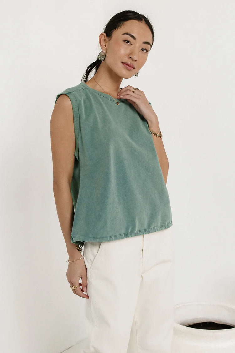 Round neck top in teal 