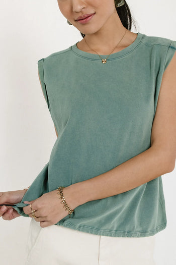 Adjustable elastic hem top in green 