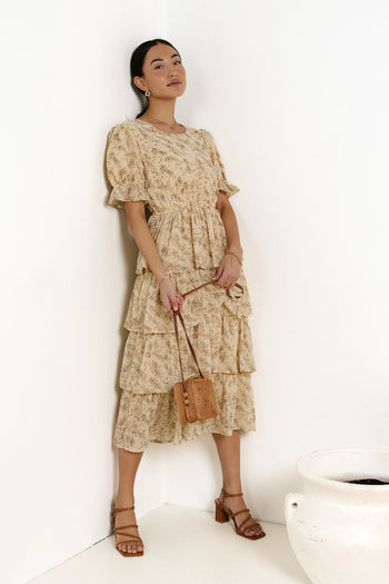 tiered midi ruffle sleeve dress