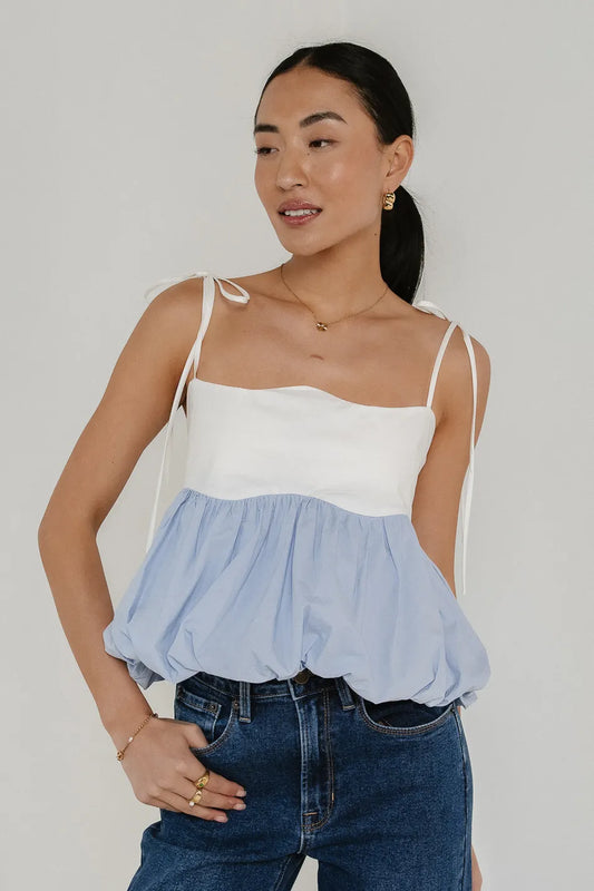 Bubble top in white and blue 