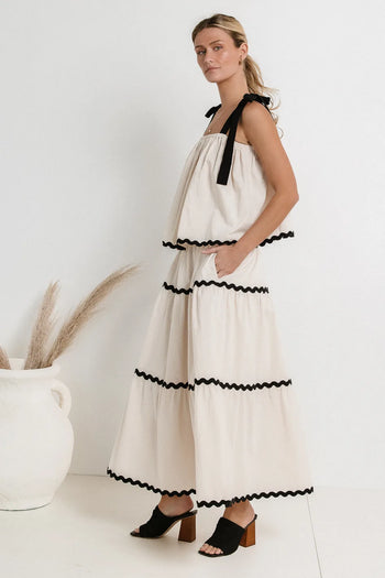 Tiered skirt paired with a balloon top 