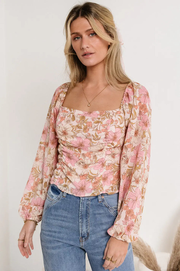 Square neck top in pink 