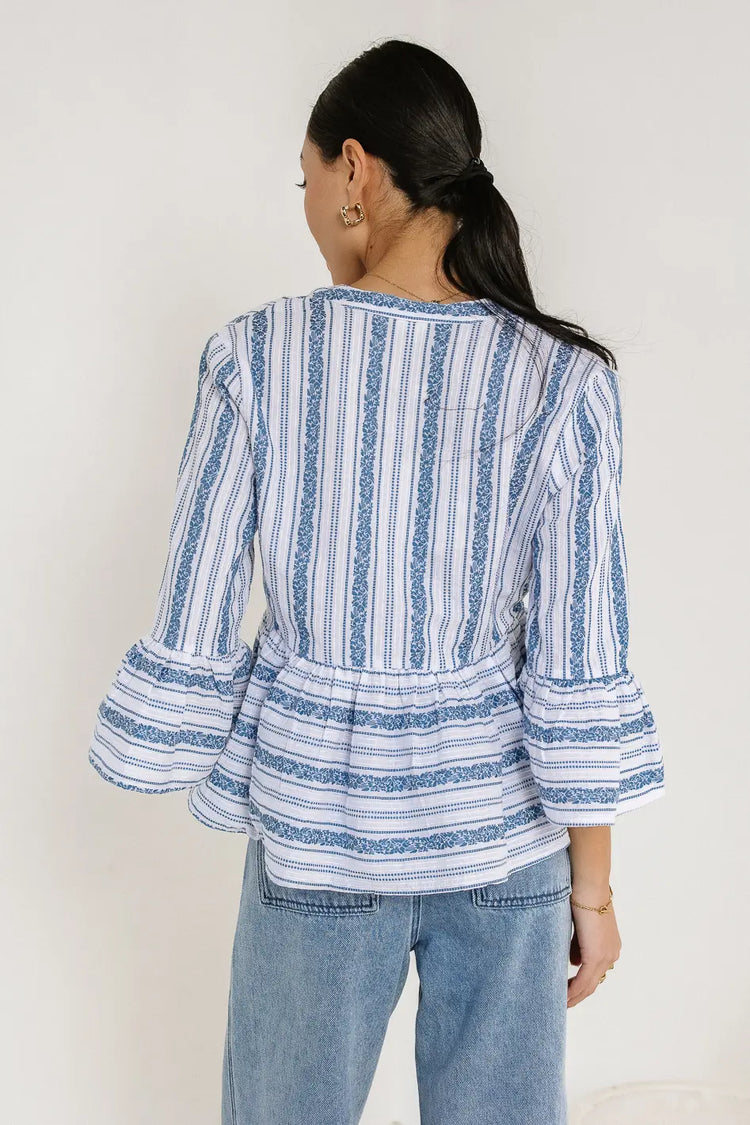 Stripped embroidered top in blue 
