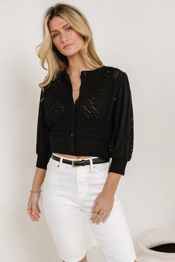 Round neck top in black 