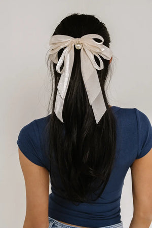 Chiffon Bow Hair Clip in Champagne