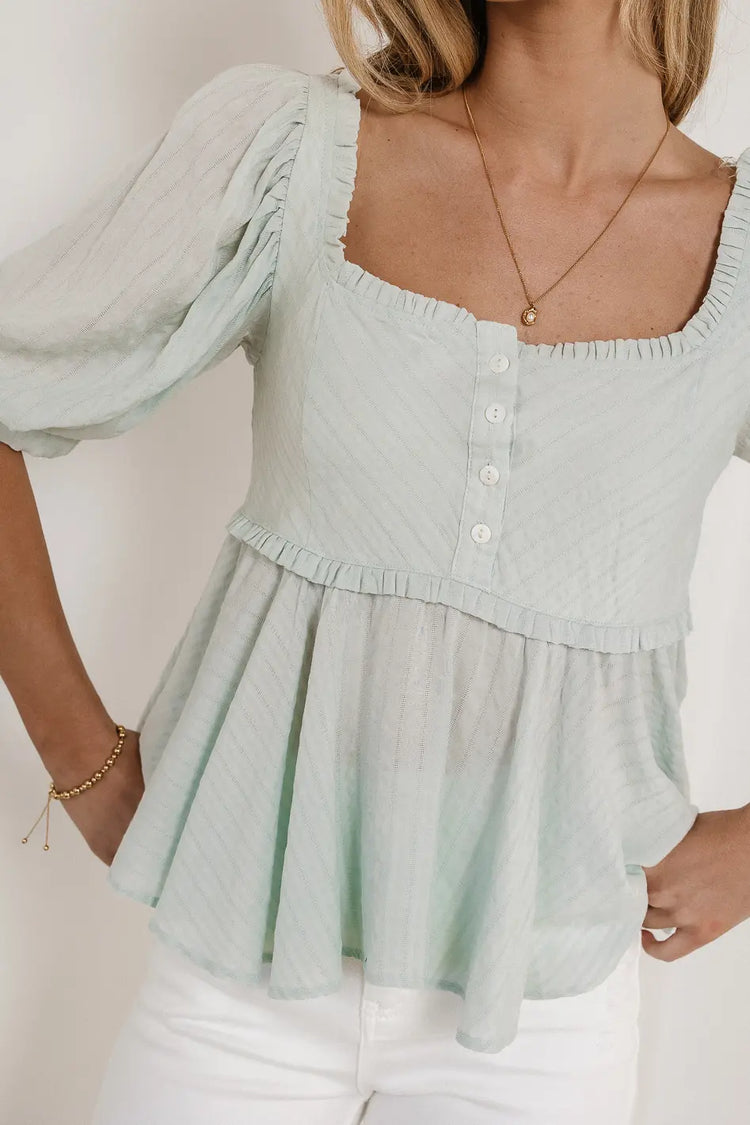Ruffle square neck top in sage 