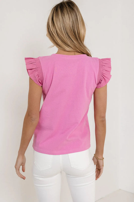 Ruffle sleeves top in orchid 