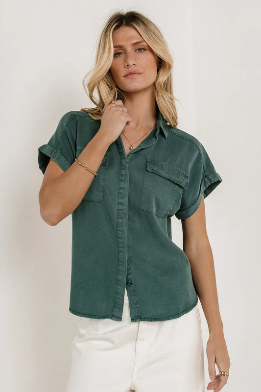 Button up top in green 