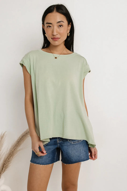 Round neck muscle tee in mint 