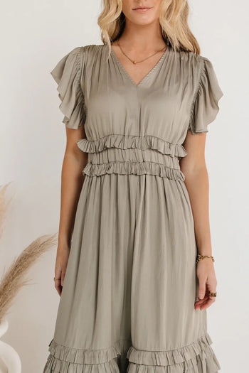 V-Neck ruffle dress in sage 