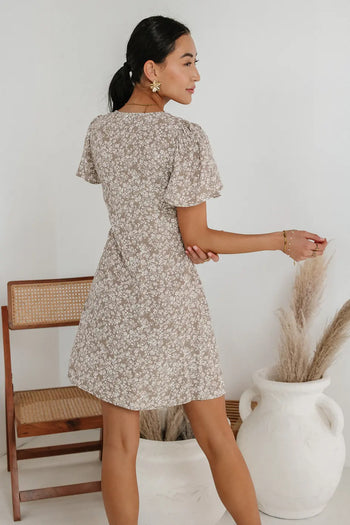 Woven mini dress in taupe 