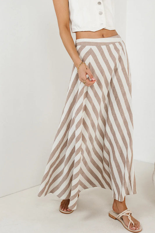 Woven striped skirt in taupe 