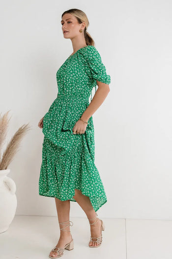 Woven midi dress in green 