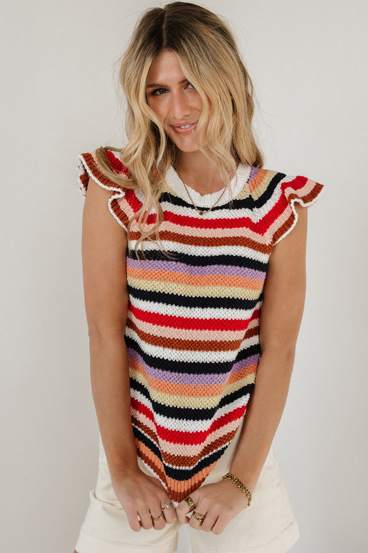 ruffle striped knit top