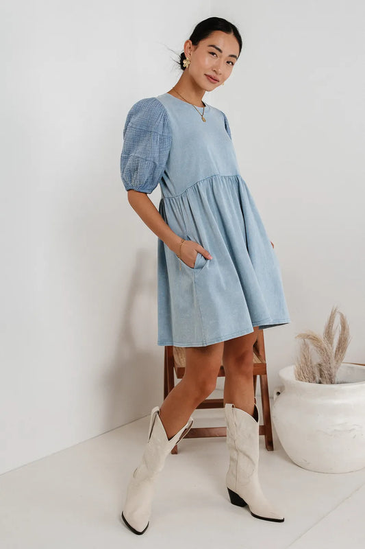 Two hand pocket dress in blue 