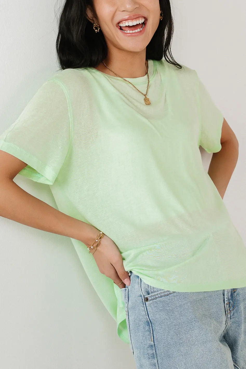 Short sleeves top in green 