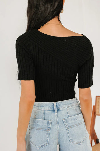 BOAT NECKLINE RIBBED SWEATER IN BLACK 