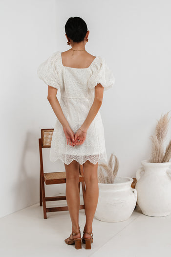 PUFF SLEEVES ON MINI DRESS IN WHITE