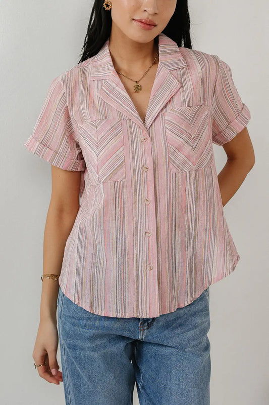 Two side pockets button up in pink 