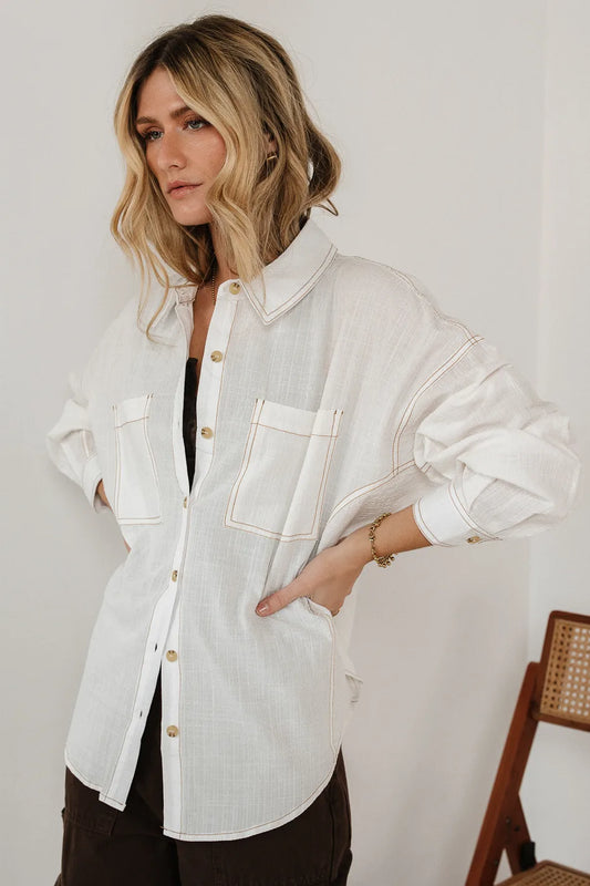 Button up collared top in white 