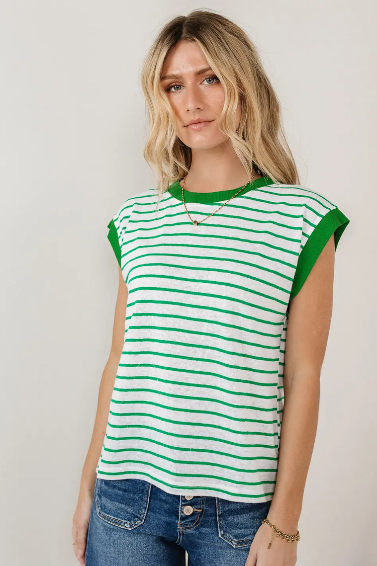 Round neck top in green 