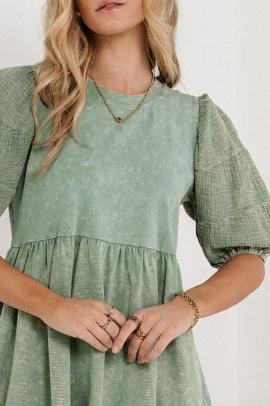 Round neck dress in sage 