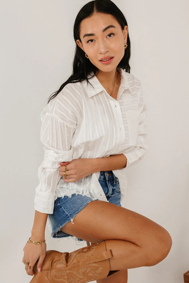 Striped button up top in white 