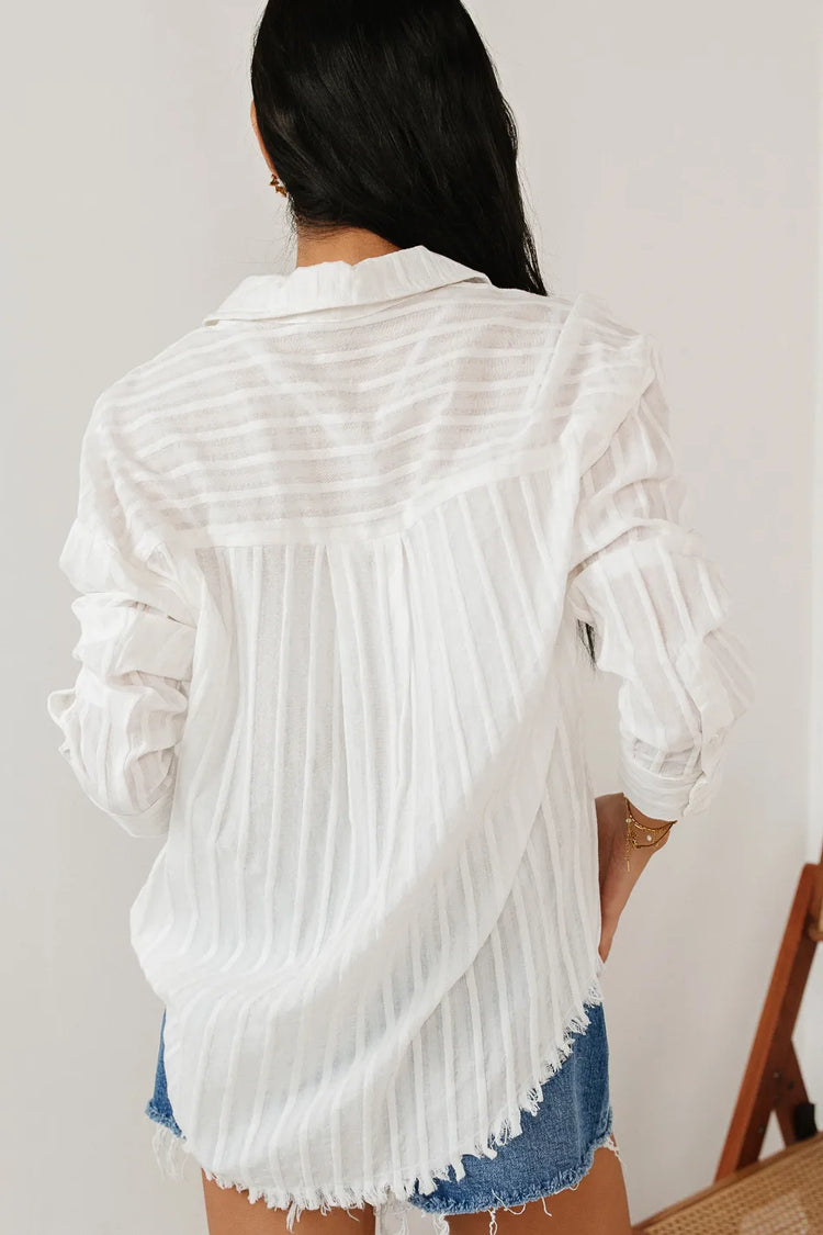 Woven striped button up in white 