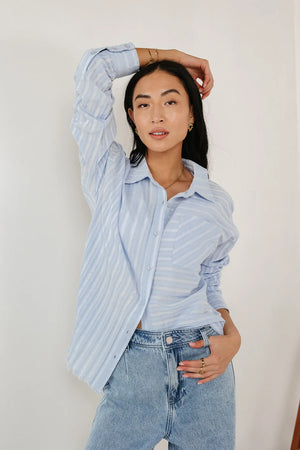 Nyah Striped Button Up in Blue