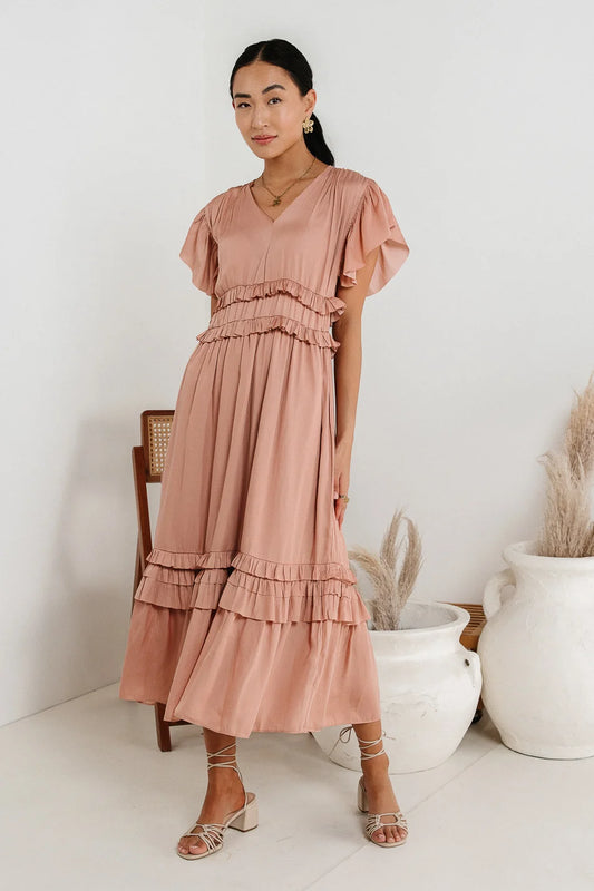 SHORT SLEEVE MIDI DRESS IN BLUSH 